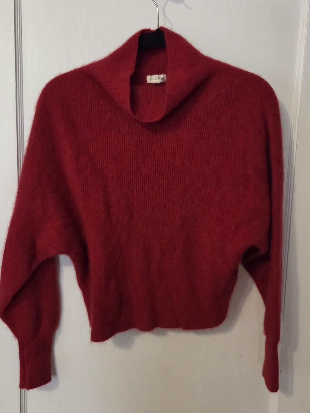 Pilcro ANTHROPOLOGIE Alani 100% Cashmere Red Funnel Neck Crop Sweater